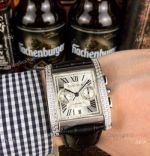 New Copy Cartier Tank Francaise watch SS Diamond Black Leather Band